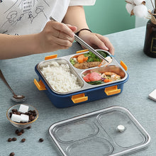 3 Compartment Transparent Stainless Steel Lunch Box with a Spoon and a Pair of Chopsticks (1 Set) - wholesale99.in