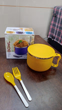 Set of colorful bowls with handles and lids, perfect for breakfast, fruits, ramen, and snacks. Dishwasher safe.