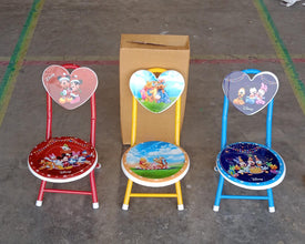 Heart Shape Kids Chair Cartoon Printed Foldable Kids / Children Folding Chair for Playrooms, Schools, Daycares, and Home. Metal and Fibre Body Picnic Beach Camping Chair (1 Pc)