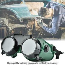 Comfortable large welding goggles in dark green.